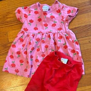 Hanna Andersson Pink Tulip Print Dress with Red Leggings
